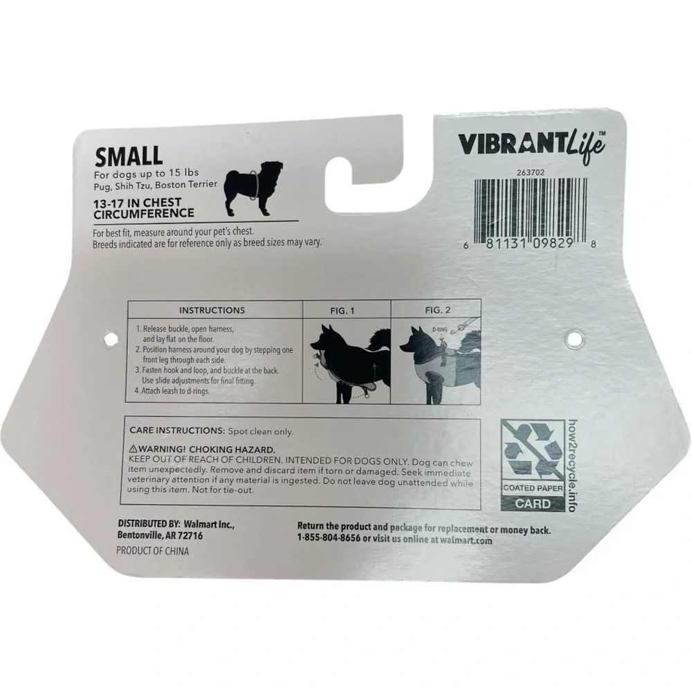 Vibrant Life XS/Small Dog Harness Blue Plaid
